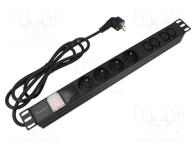 Plug socket strip: protective; Sockets: 4; 230VAC; 16A; black; 2m