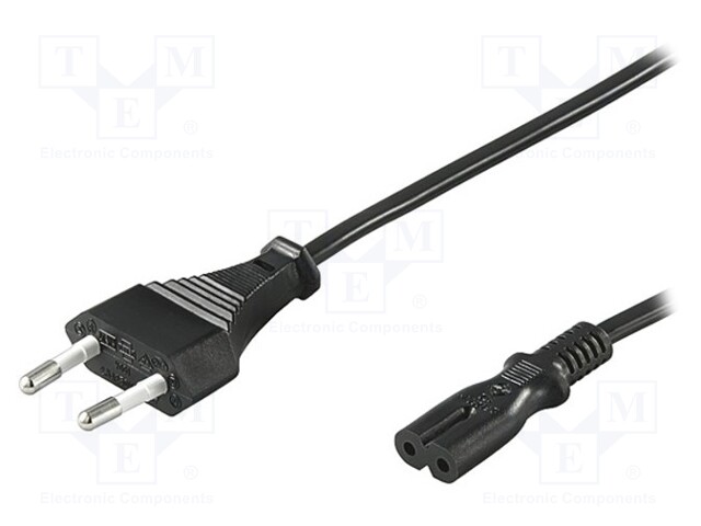 Cable; CEE 7/16 (C) plug,IEC C7 female; 3m; Sockets: 1; black; PVC