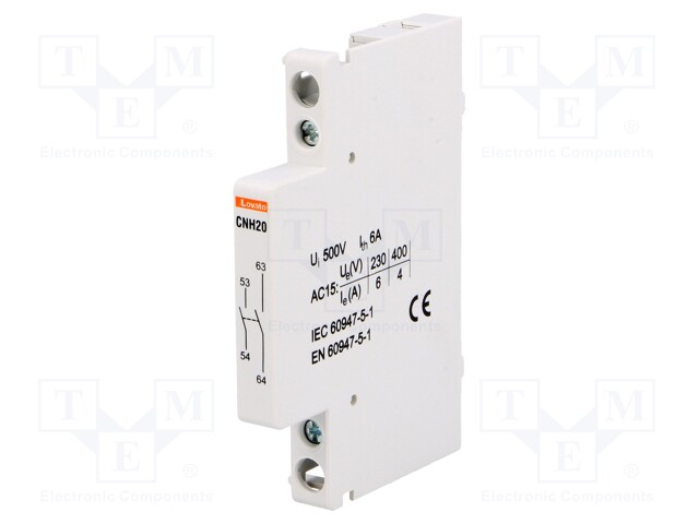 Auxiliary contacts; Leads: screw terminals; Mounting: side; 6A