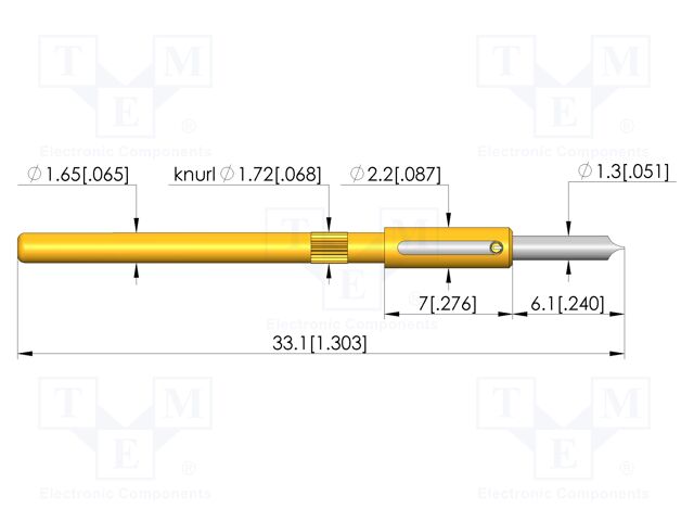 Test needle; Spring compression: 4mm; 5mm; 5A; steel; Ø: 1.3mm; 1.5N