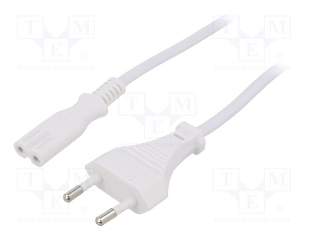 Cable; CEE 7/16 (C) plug,IEC C7 female; 3m; Sockets: 1; white; PVC