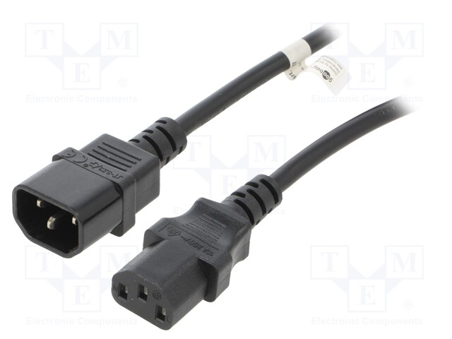Cable; IEC C13 female,IEC C14 male; PVC; 1.5m; black; 10A; 250V