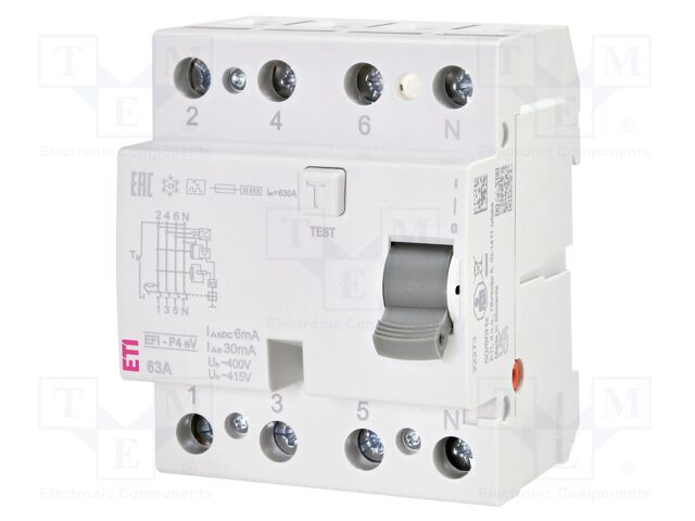 RCD breaker; Inom: 25A; Ires: 30mA; Poles: 4; 400V,415V; IP20; EFI