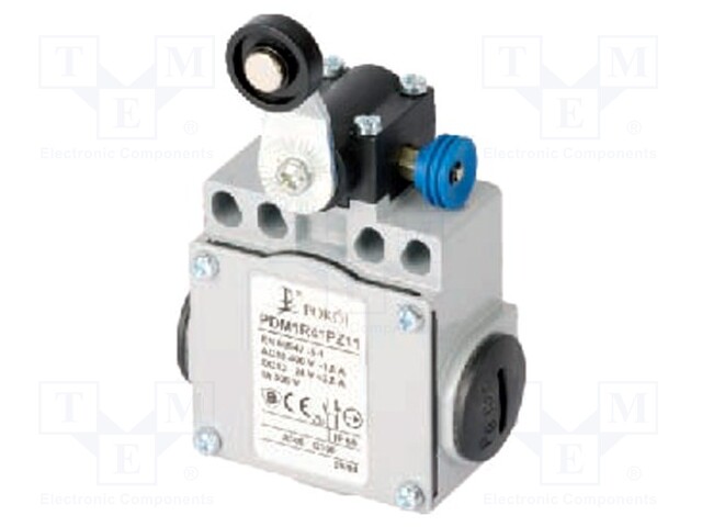 Limit switch; lever R 26,5mm, plastic roller Ø18mm,with reset