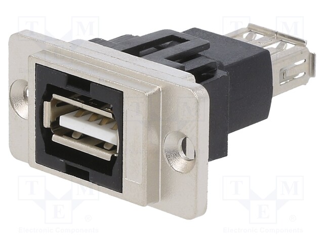 Coupler; DUALSLIM; gold-plated; USB A socket,both sides; 29mm
