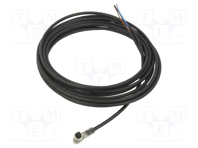 Connection lead; M8; PIN: 3; angled; 5m; plug; 4A; LED; IP67; 24VDC