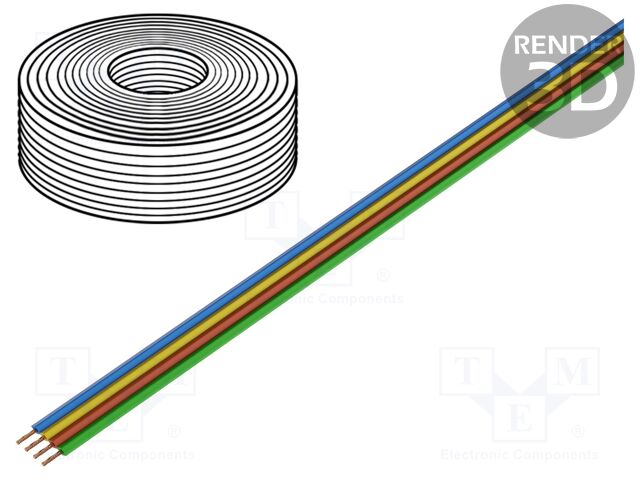 Wire: ribbon; stranded; 4x0,14mm2; red,blue,green,yellow; 5m