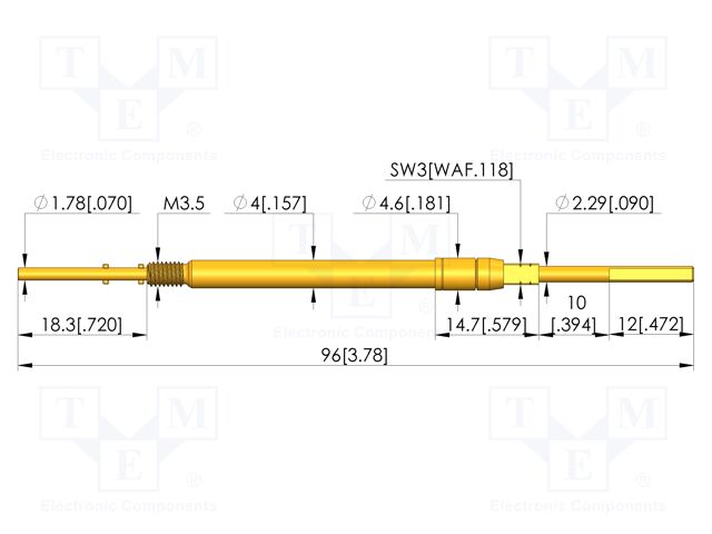 Test needle; Spring compression: 9.5mm; 12mm; 10A; CuBe; Ø: 2.29mm