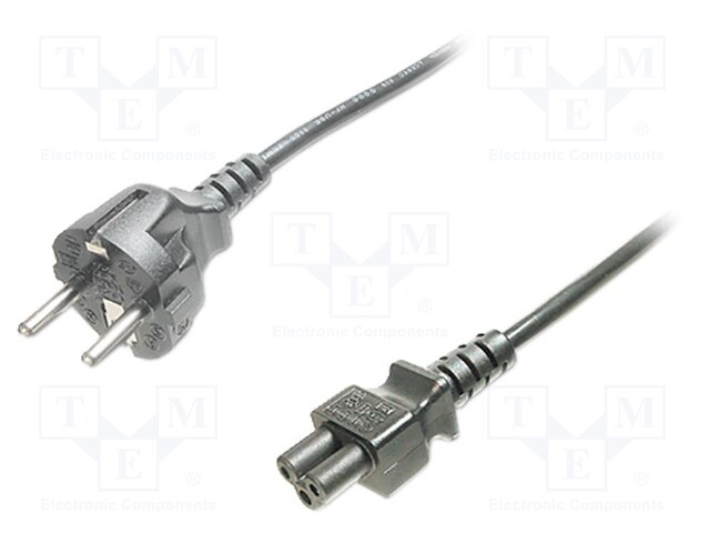 Cable; CEE 7/7 (E/F) plug,IEC C5 female; 750mm; black; 10A; 250V