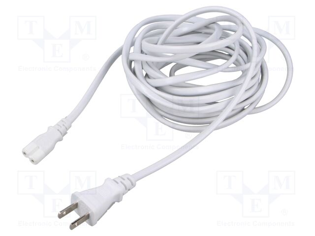Cable; 2x0.75mm2; IEC C7 female,JIS 8303 plug; PVC; 5m; white; 7A