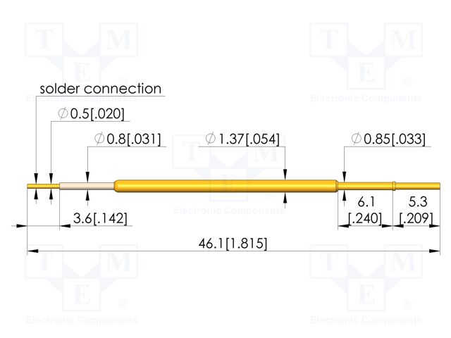 Test needle; Spring compression: 5mm; 6mm; 3A; CuBe; gold-plated