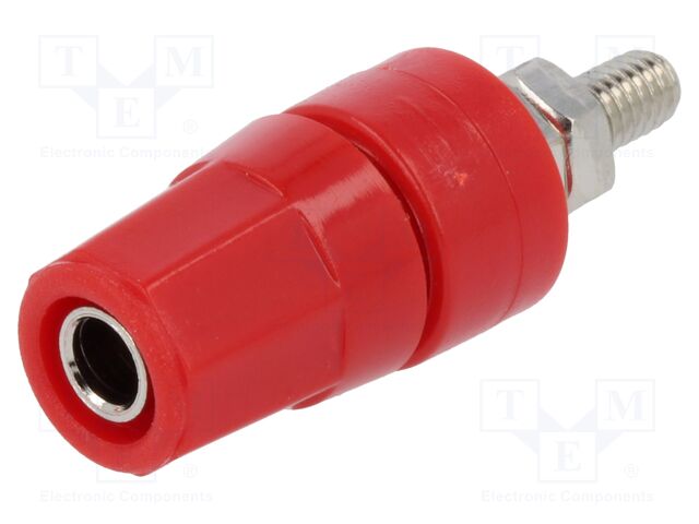 Connector: 4mm banana; socket; 24A; red; nickel plated; insulated