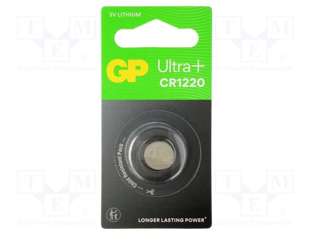 Battery: LI-MnO; CR1220; 3V; 36mAh; non-rechargeable; Ø12.5x2mm