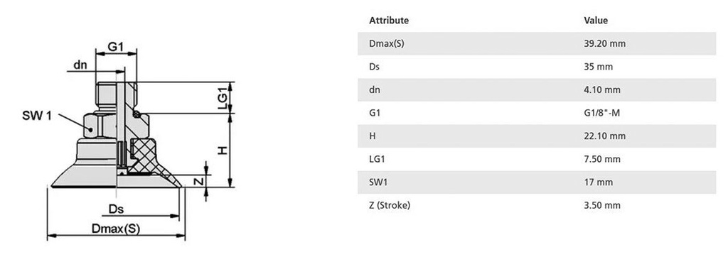 Suction cup; 35mm; 14.1g; G 1/8 M; Shore hardness: 55; 2.4cm3; SUF