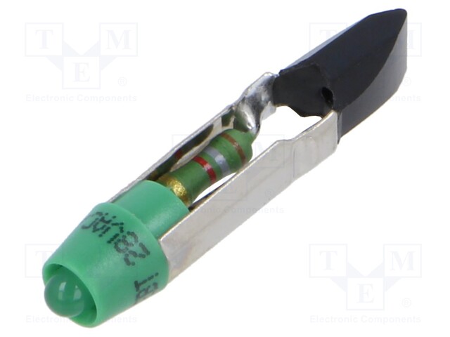 Indicator: LED; T5,5; green; plastic; 28VAC; 28VDC; -20÷60°C; 3mm