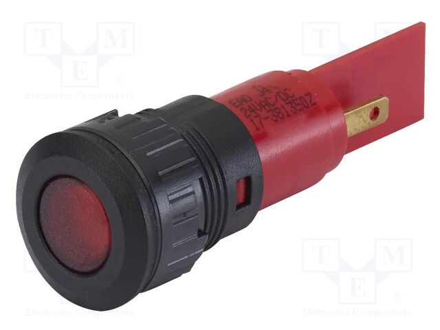 Indicator: LED; flat; red; 24VDC; Ø16.2mm; connectors 2,8x0,8mm
