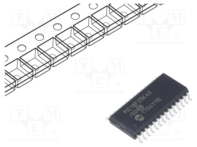 PIC microcontroller; Memory: 32kB; SRAM: 2048B; EEPROM: 256B; SMD
