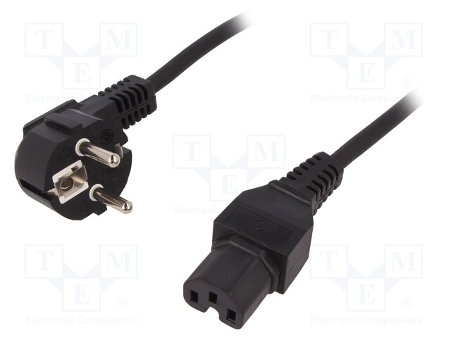Cable; CEE 7/7 (E/F) plug,IEC C15 female; 1.8m; black; 2.5A; 250V