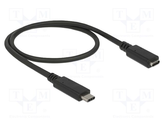 Cable; USB C socket,USB C plug; 0.5m; black; HDCP,HDR; 10Gbps; 60W