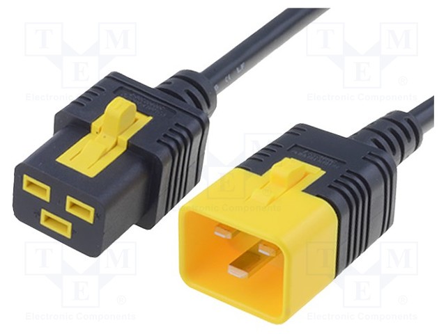 Cable; IEC C19 female,IEC C20 male; 2m; with locking; black; PVC