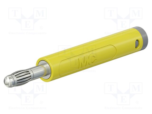 Connector: 4mm banana; plug; 32A; 30VAC; 60VDC; yellow; soldered