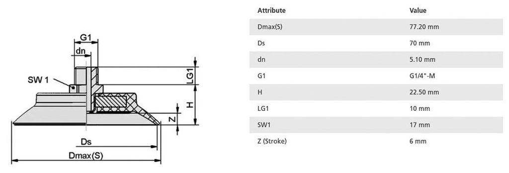 Suction cup; 100mm; 59.6g; G 1/4 M; Shore hardness: 55; 18cm3; SUF