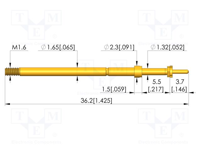 Test needle; Spring compression: 4mm; 5mm; 5A; CuBe; gold-plated