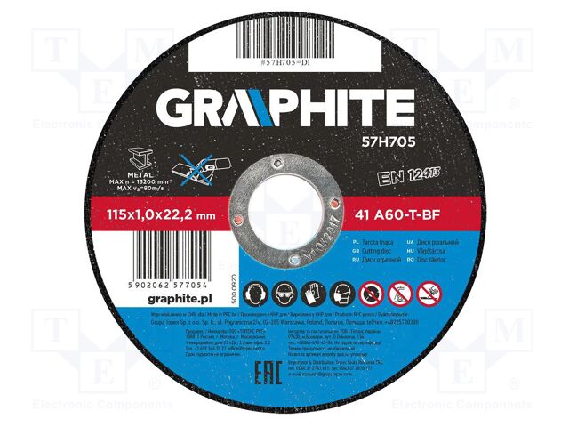 Cutting wheel; Ø: 115mm; Øhole: 22.2mm; Disc thick: 1mm