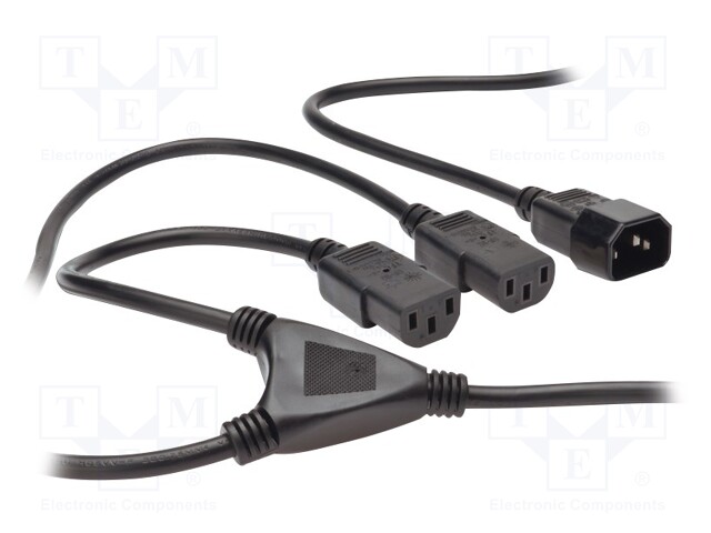 Cable; IEC C13 female x2,IEC C14 male; 1.7m; black; 10A; 250V