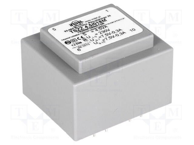 Transformer: encapsulated; 4.5VA; 230VAC; 7.5V; 7.5V; 0.3A; 0.3A