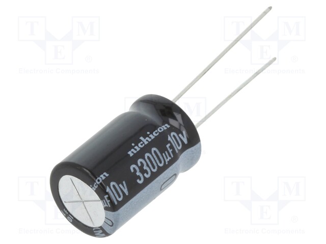 Capacitor: electrolytic; THT; 3300uF; 10VDC; Ø12.5x20mm; Pitch: 5mm