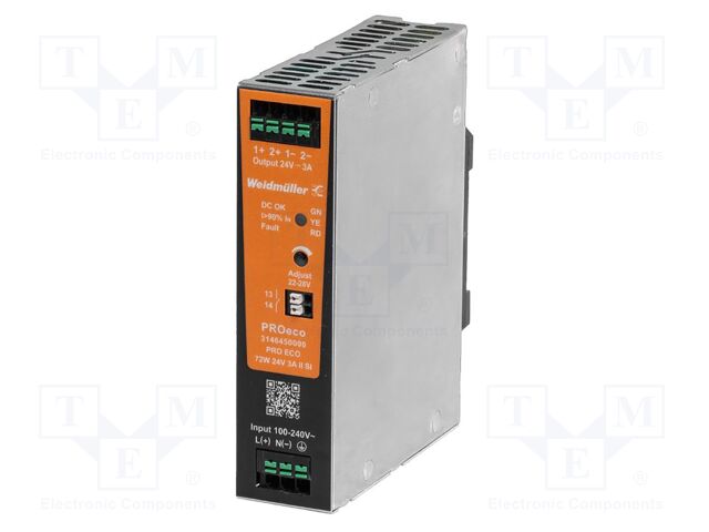 Power supply: switching; for DIN rail; 72W; 24VDC; 0÷3A; 85÷264VAC