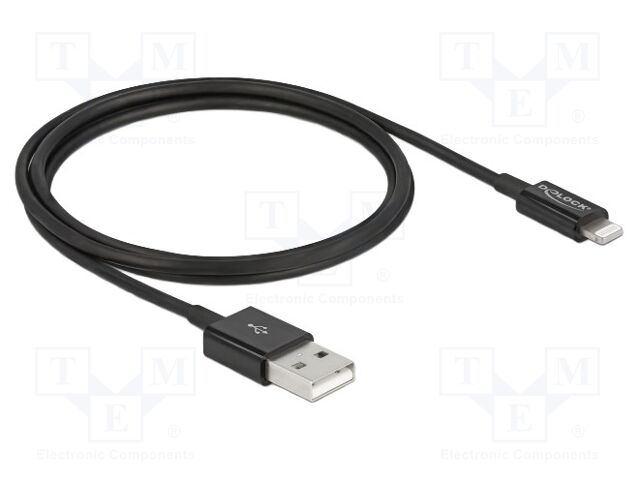 Cable; USB 2.0; Apple Lightning plug,USB A plug; 1m; black; 3A