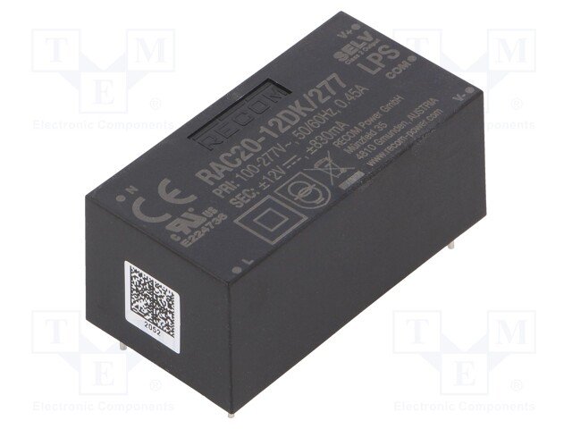 Converter: AC/DC; 20W; 85÷305VAC; Usup: 120÷430VDC; Uout: 12VDC