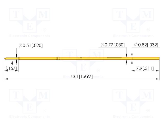 Test probe socket; gold-plated; KS-040; 43.1mm; test needles