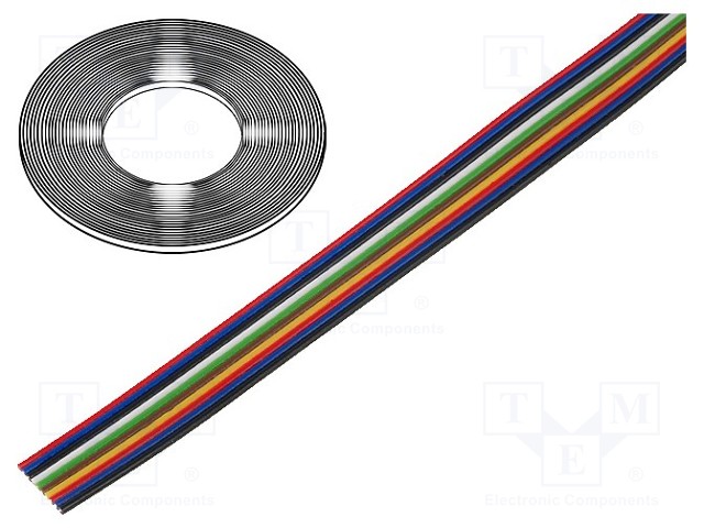 Wire: ribbon; stranded; Cu; 10x0,124mm2; unshielded; PVC; 150V; 50m