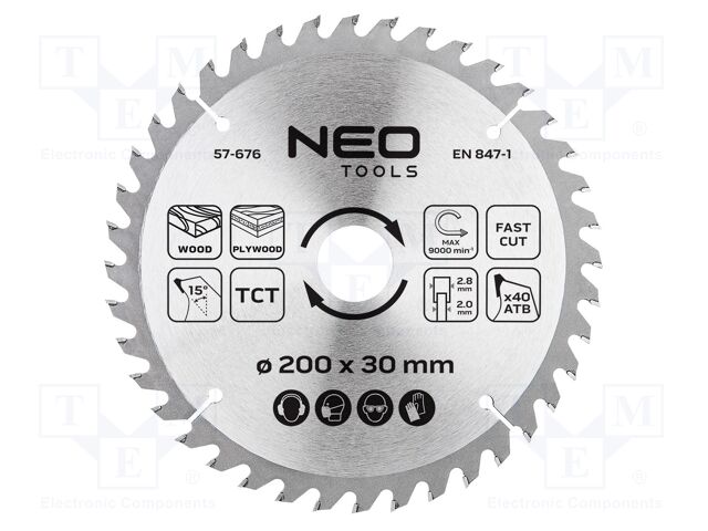 Circular saw; Ø: 200mm; Teeth: 40; cemented carbide; Øhole: 30mm
