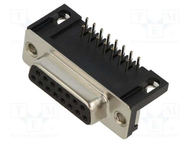 D-Sub; PIN: 15; socket; female; on PCBs; angled 90°; THT