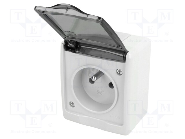 Connector: AC supply; socket; Layout: 2P+PE; grey; 250VAC; 16A; IP44