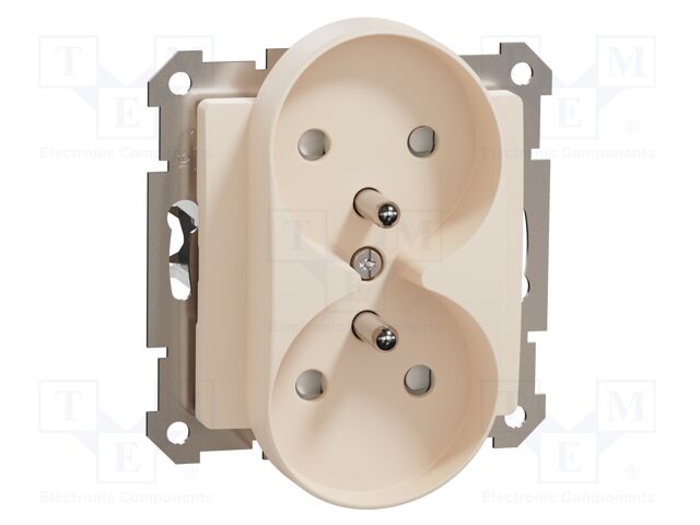 Dual E-type socket; 250VAC; IP20; beige; Sedna Design; 2x 2P+PE