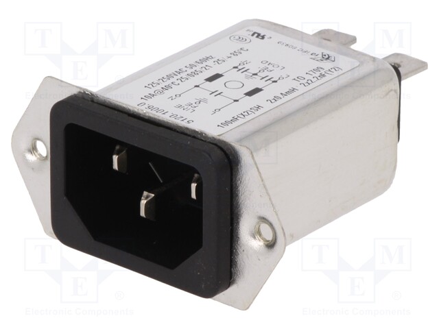 Connector: AC supply; socket; male; 10A; 250VAC; IEC 60320; 0.4mH