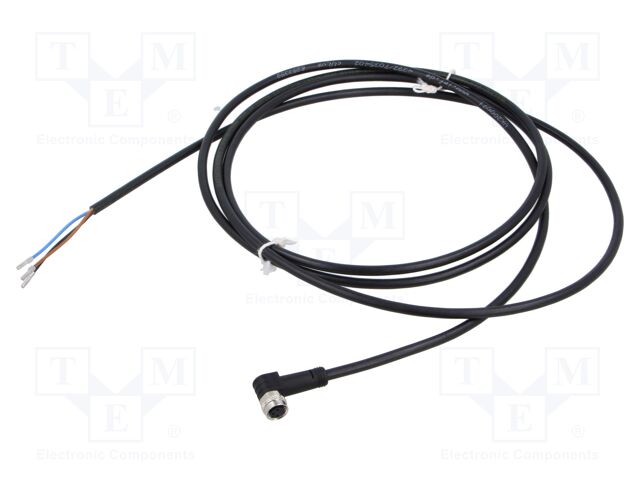 Connection lead; M8; PIN: 3; angled; 2m; plug; 4A; -40÷90°C; IP67