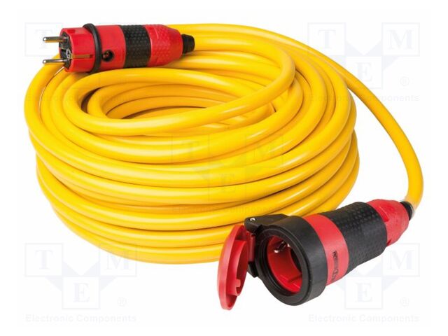 Extension lead; 3G2.5mm2; with flap; Sockets: 1; PVC; yellow; 25m
