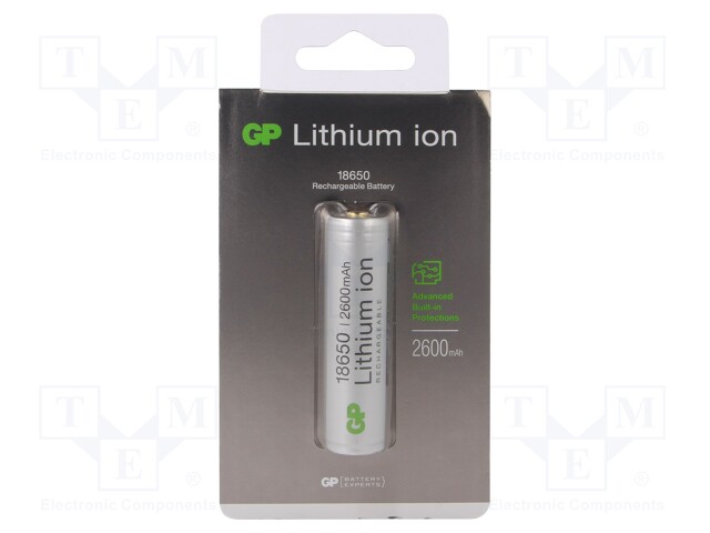 Re-battery: Li-Ion; 18650,MR18650; 3.7V; 2600mAh; Ø19.1x72mm; 2.6A