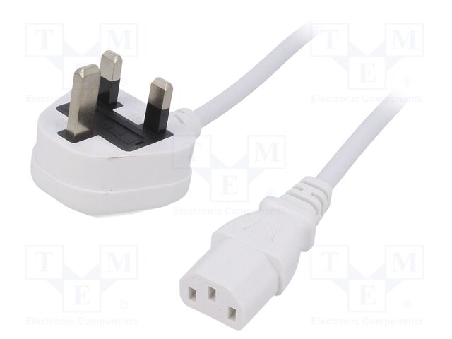 Cable; 3x0.75mm2; BS 1363 (G) plug,IEC C13 female; PVC; 1.5m