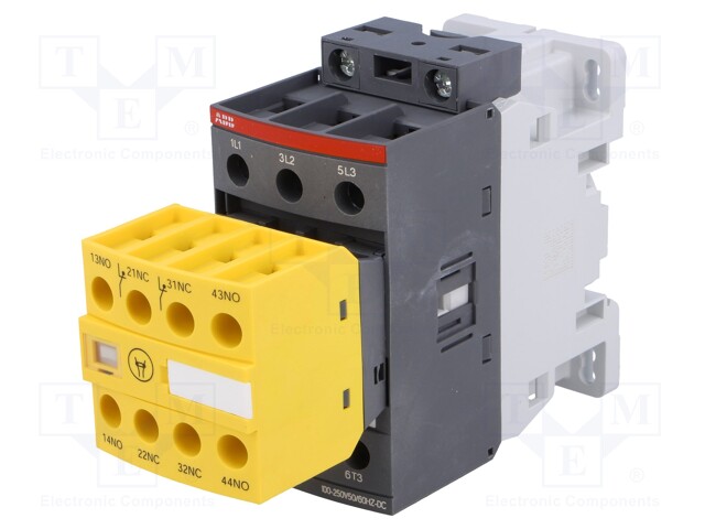 Contactor: 3-pole; NO x3; Auxiliary contacts: NC x2,NO x2; 38A