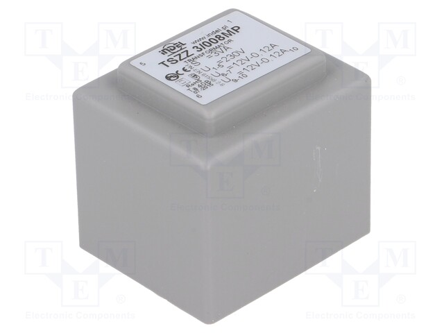 Transformer: encapsulated; 3VA; 230VAC; 12V; 12V; 0.12A; 0.12A; IP00