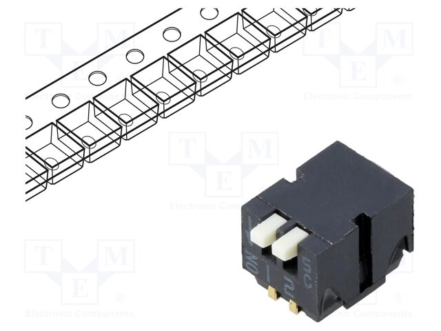 Switch: DIP-SWITCH; Poles number: 2; ON-OFF; 0.1A/6VDC; Pos: 2/2