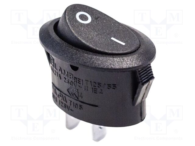 ROCKER; SPST; OFF-ON; 10A/125VAC; black; none; RE1; Body: black