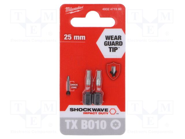 Screwdriver bit; Torx® with protection; T10H; Overall len: 25mm